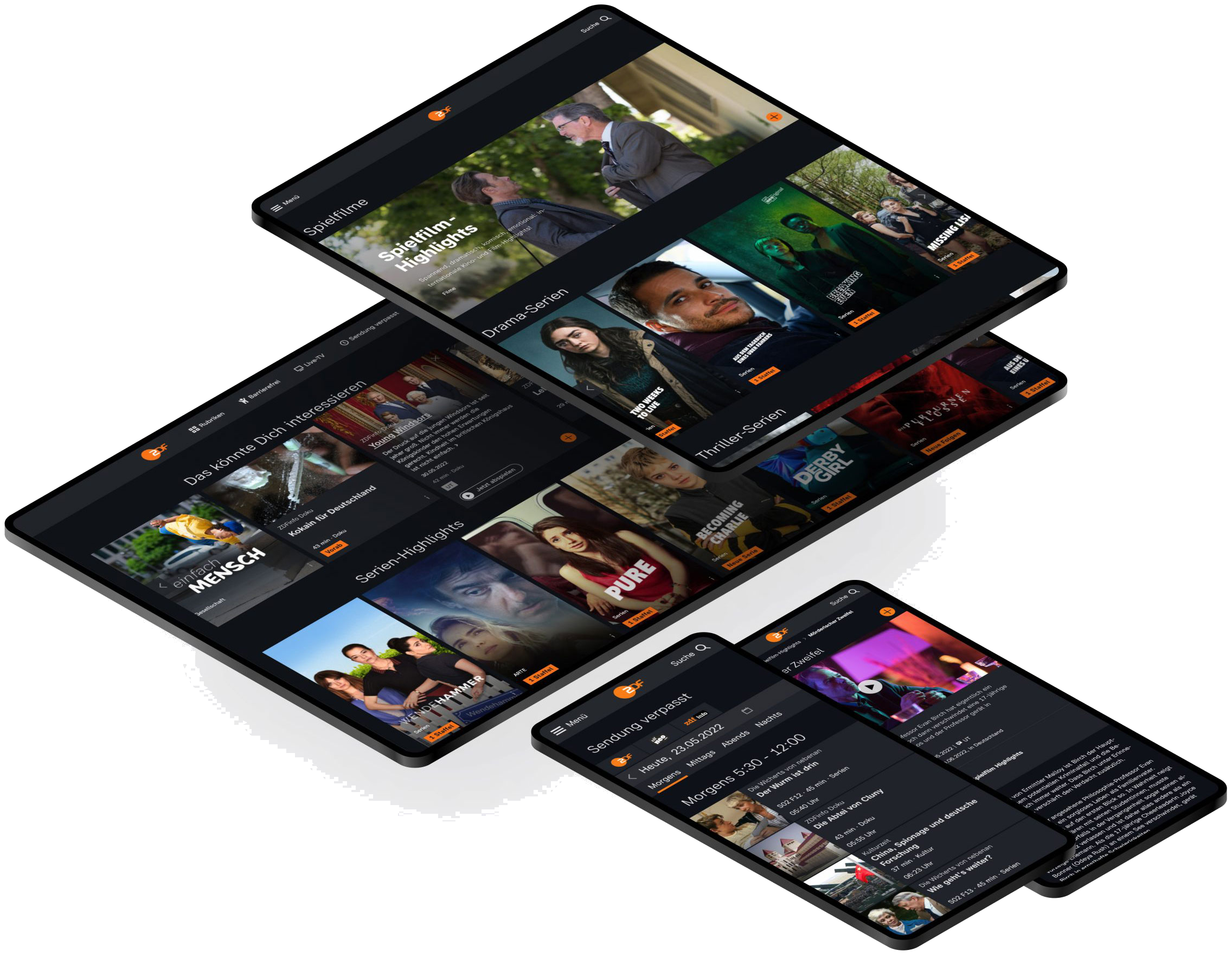 The ZDF media library interface on a tablet